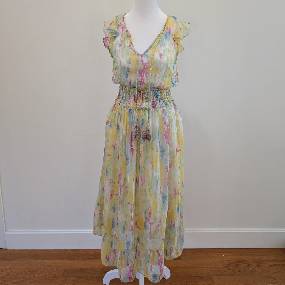 Anthropologie Yellow Multi Watercolor Maxi Dress